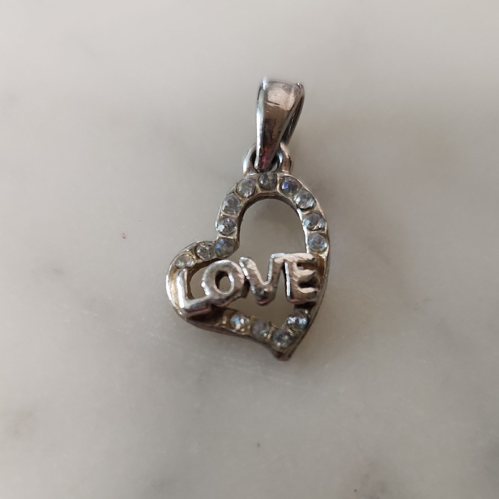 .925 Silver Heart Love Charm/ Pendant with Crystals